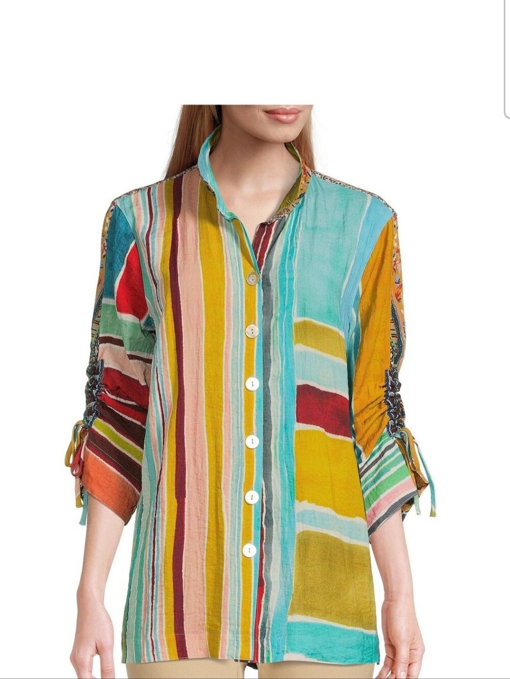 Striped Multicolor Button-Front Women’s Top John Mark
